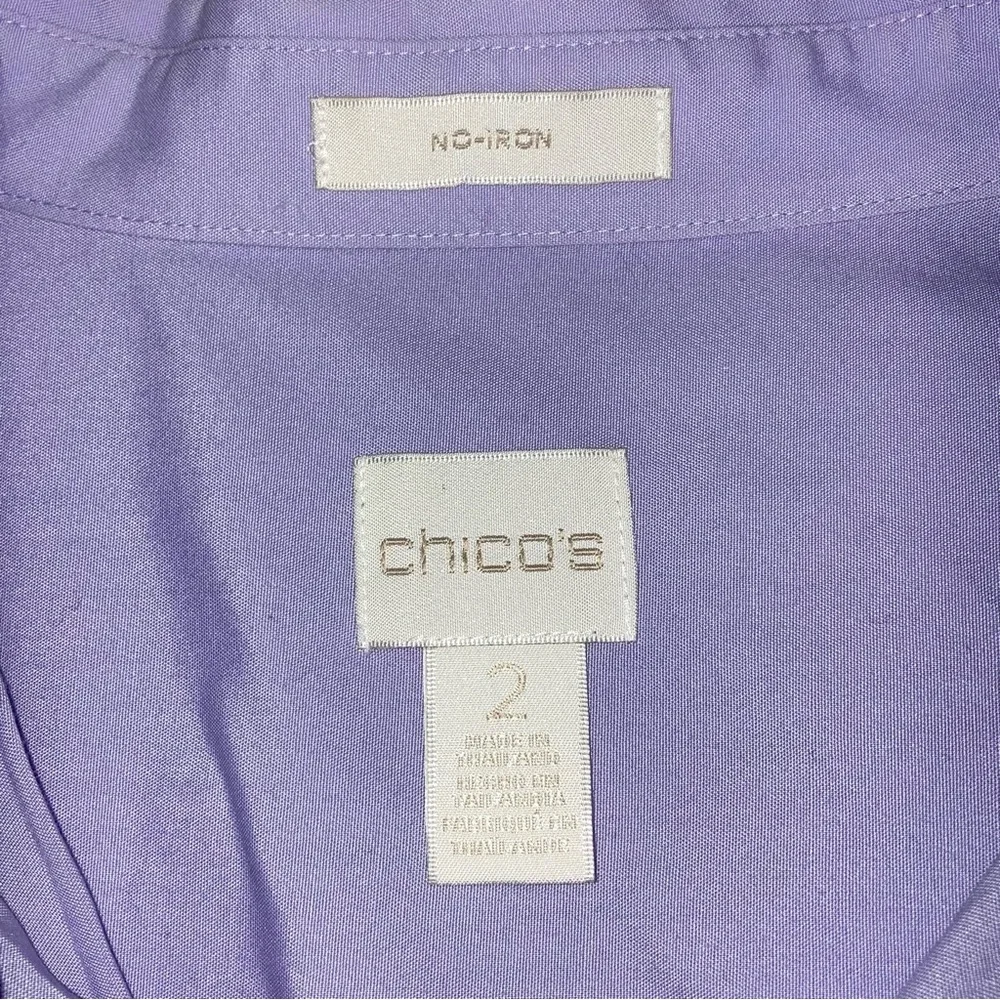 CHICO'S Shirt Women's Large Purple Button Up No Iron TopLightweight 3/4 Sleeves - Picture 4 of 8